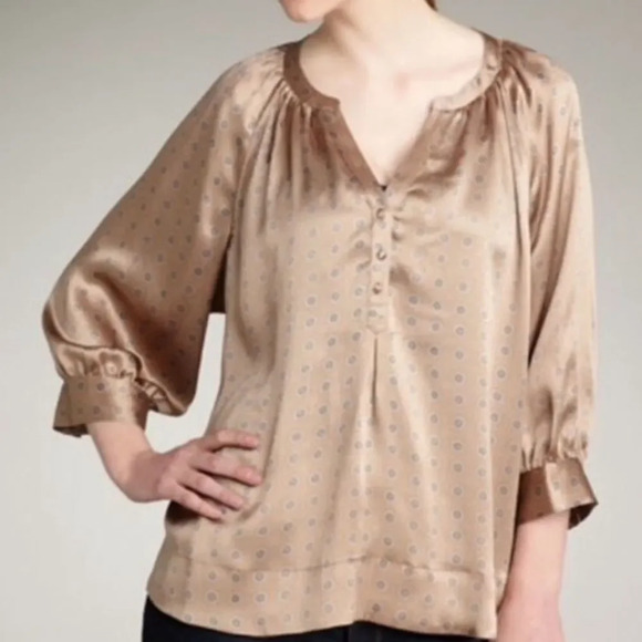 JOIE | Izzy Silk Mandarin Peasant 3/4 Sleeve Medium - Picture 1 of 9